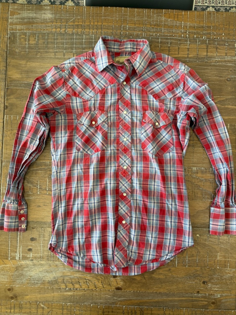 Wrangler Red and Blue Plaid Western Button-Down Shirt Pearl Snap Buttons Concert